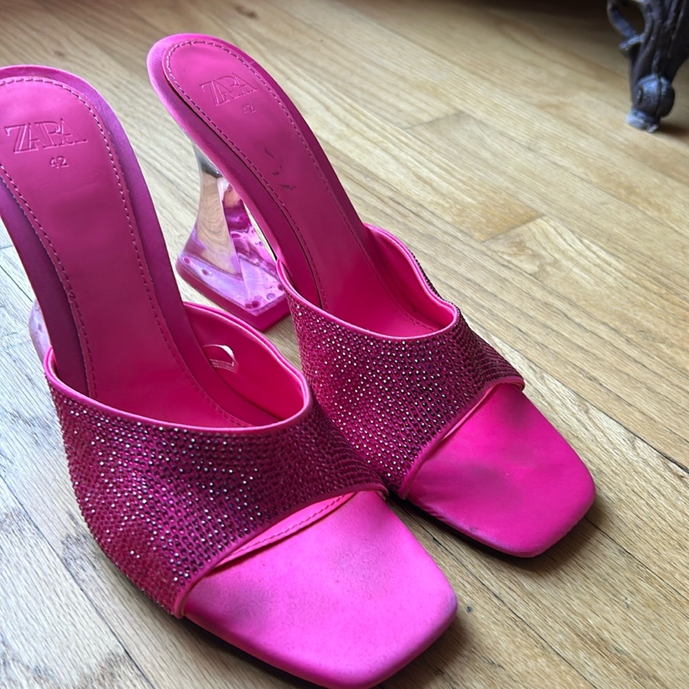 Zara Hot Pink Crystal Embellished Mules